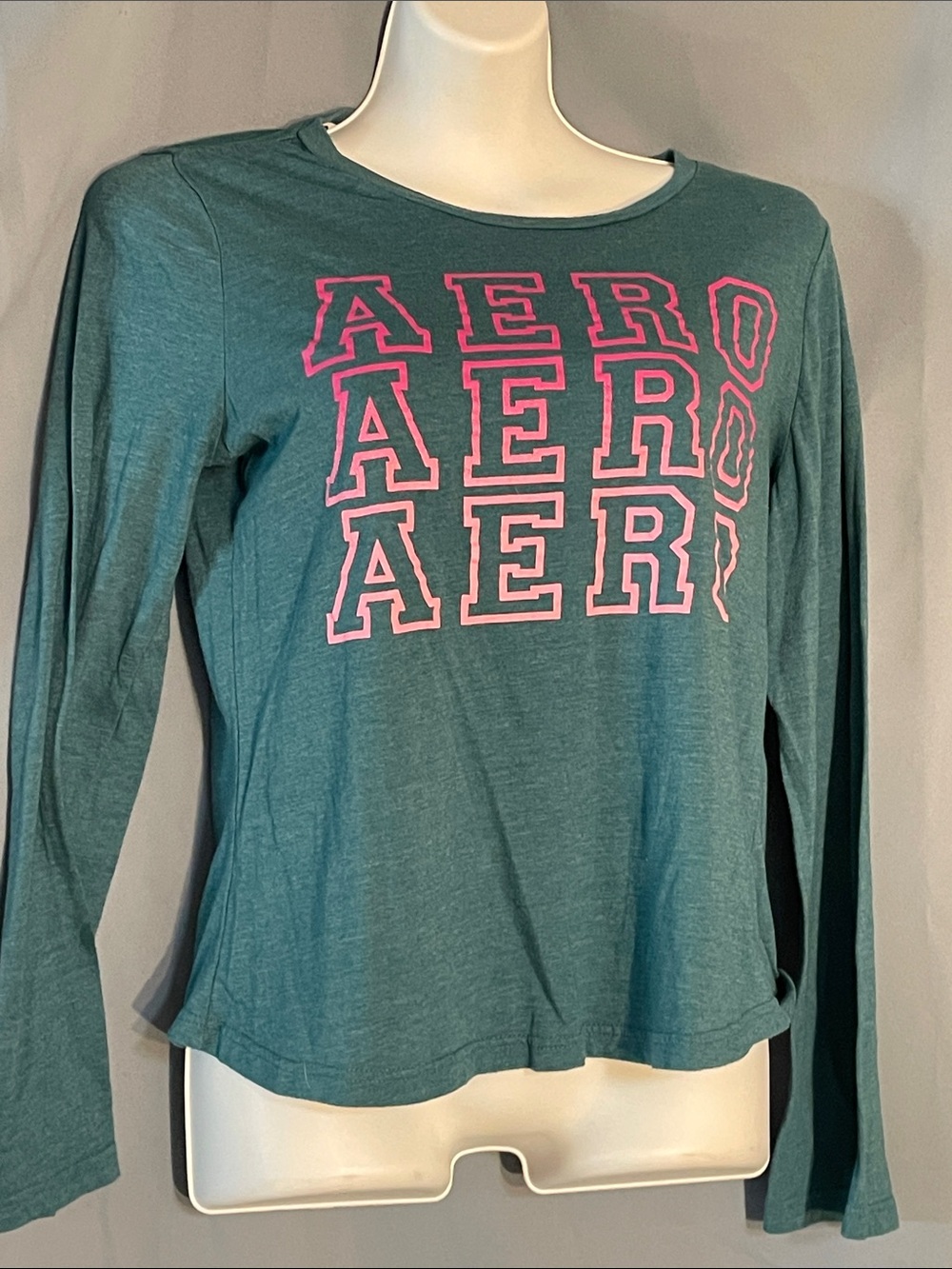 AERO Long Sleeve Tee in Teal with Pink Logo
